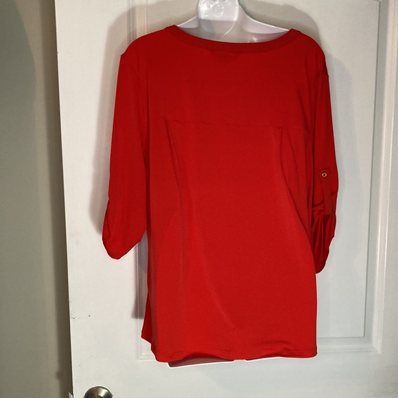 Ellen Tracy red top pockets button down front size L gold hardware - Picture 7 of 13